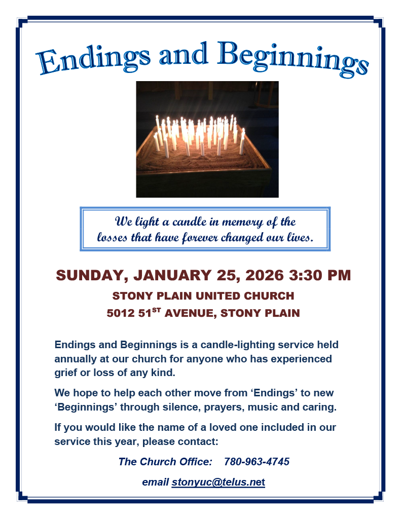 Poster for the upcoming "Endings and Beginnings" service